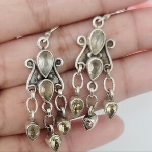 Vintage Sterling Silver Genuine Citrine Dangle Earrings